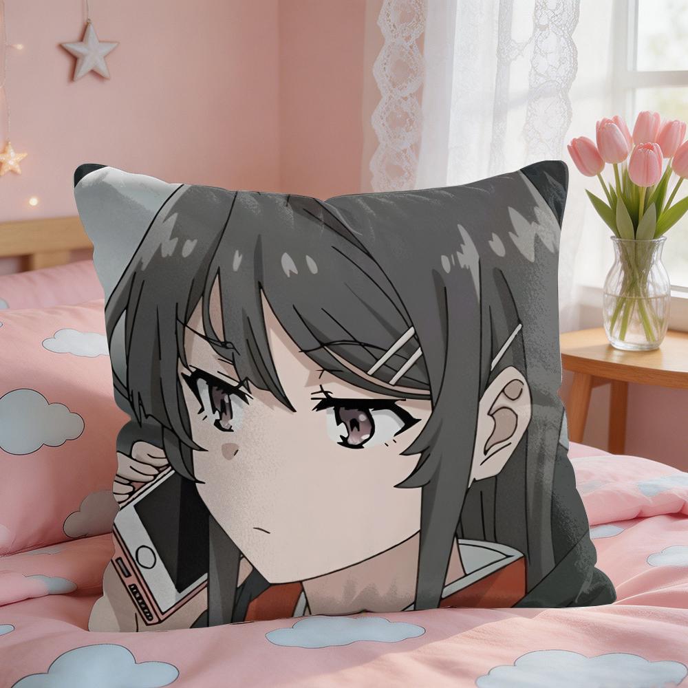 Mai SakurajimaS Anime Prints Cushion Cover Square Short Plush Pillow Case Living Room Sofa Home Decor Funda X