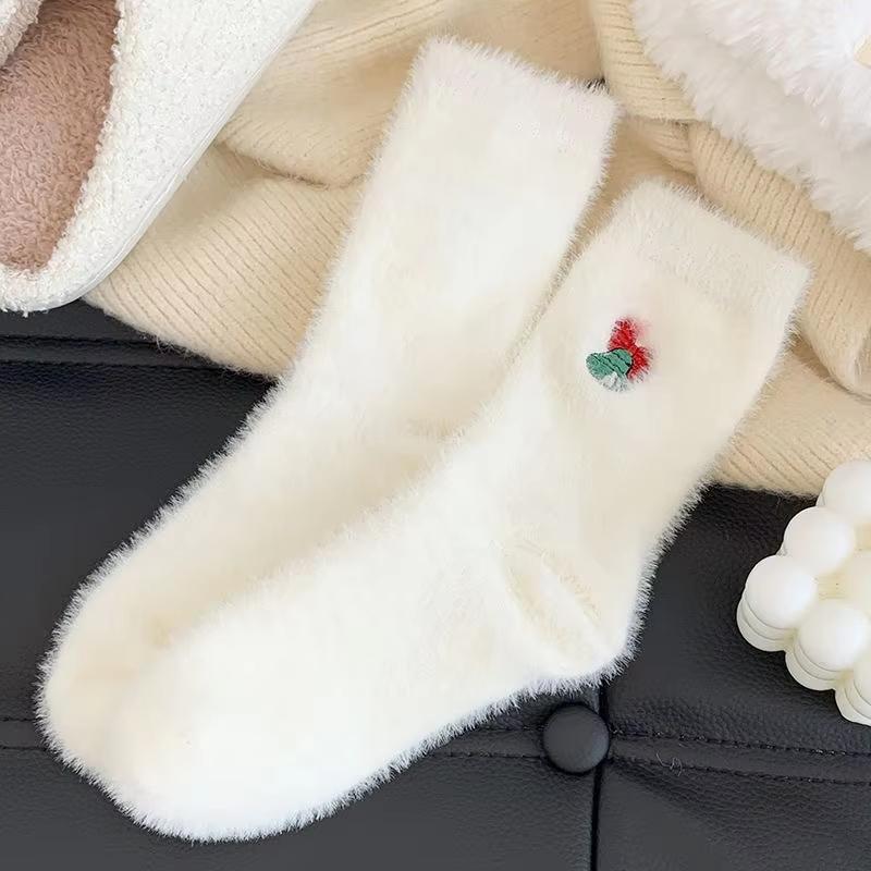 Christmas pattern Mink Velvet Socks Women Winter Soft Fleece Plush Warm Home Sleep Boot Socks Kawaii Y2K Furry Thermal Tube Sox