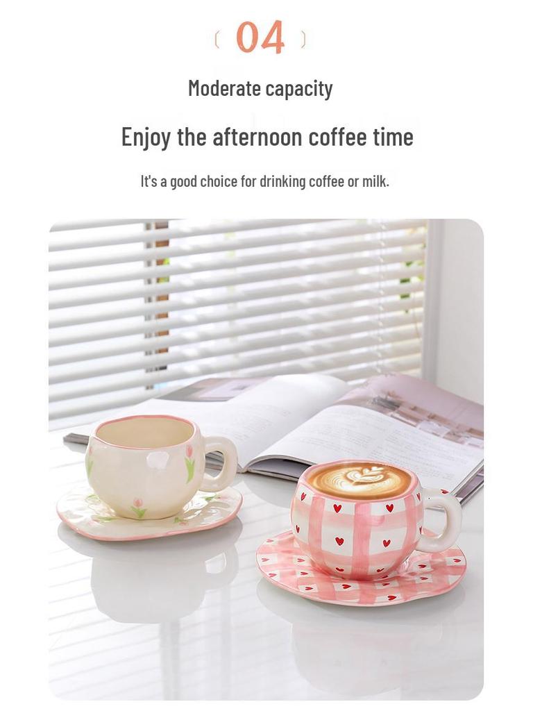 Korean Hand-Painted Ceramic Cup & Saucer Set - Creative Irregular Design for Coffee & Tea