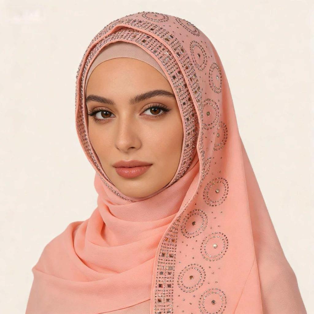 A007 Rhinestone & Pearl Embellished Long Scarf with Lace Trim