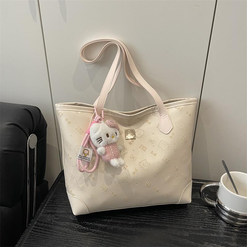 Bags Women's Spring and Summer Niche Pink Kitty Tote Bag Dopamine Hello Kitty Large Capacity One Shoulder Commuter
