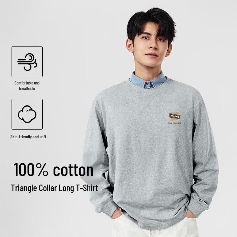 Baleno Men's Loose-Fit Pure Cotton Long Sleeve Crew Neck T-Shirt