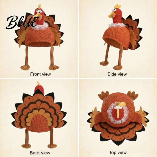 Adult Thanksgiving Party Headwear Funny Turkey Hat for Adults Costume Accessory Novelty Soft Plush Knitted Accessory Women Men Fall Holiday