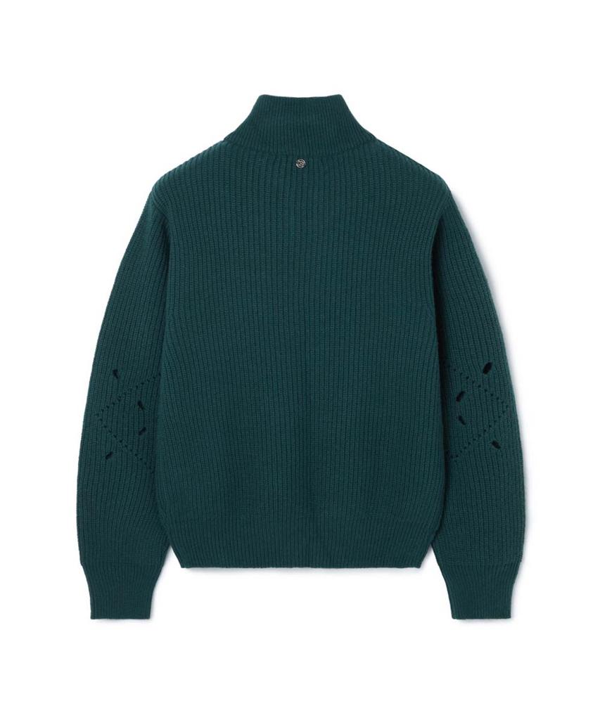 MOONSUN Essential_Unisex Mss Argyle Hole Half Zip Up Knit [Dark Green]