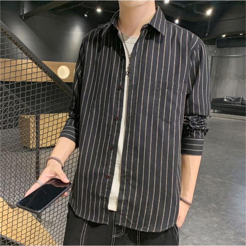 Spring Autumn Striped Long Sleeved New Style Loose Men's Clothing Thin Handsome Simple Versatile All-match Simplicity Y2K Shirts