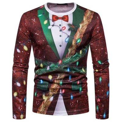 T-shirt de Noël Homme Manches Longues Col Rond Y2k Tops Imprimé 3D Noël Formel Graphique T-shirts Vêtements Esthétiques Décontractés