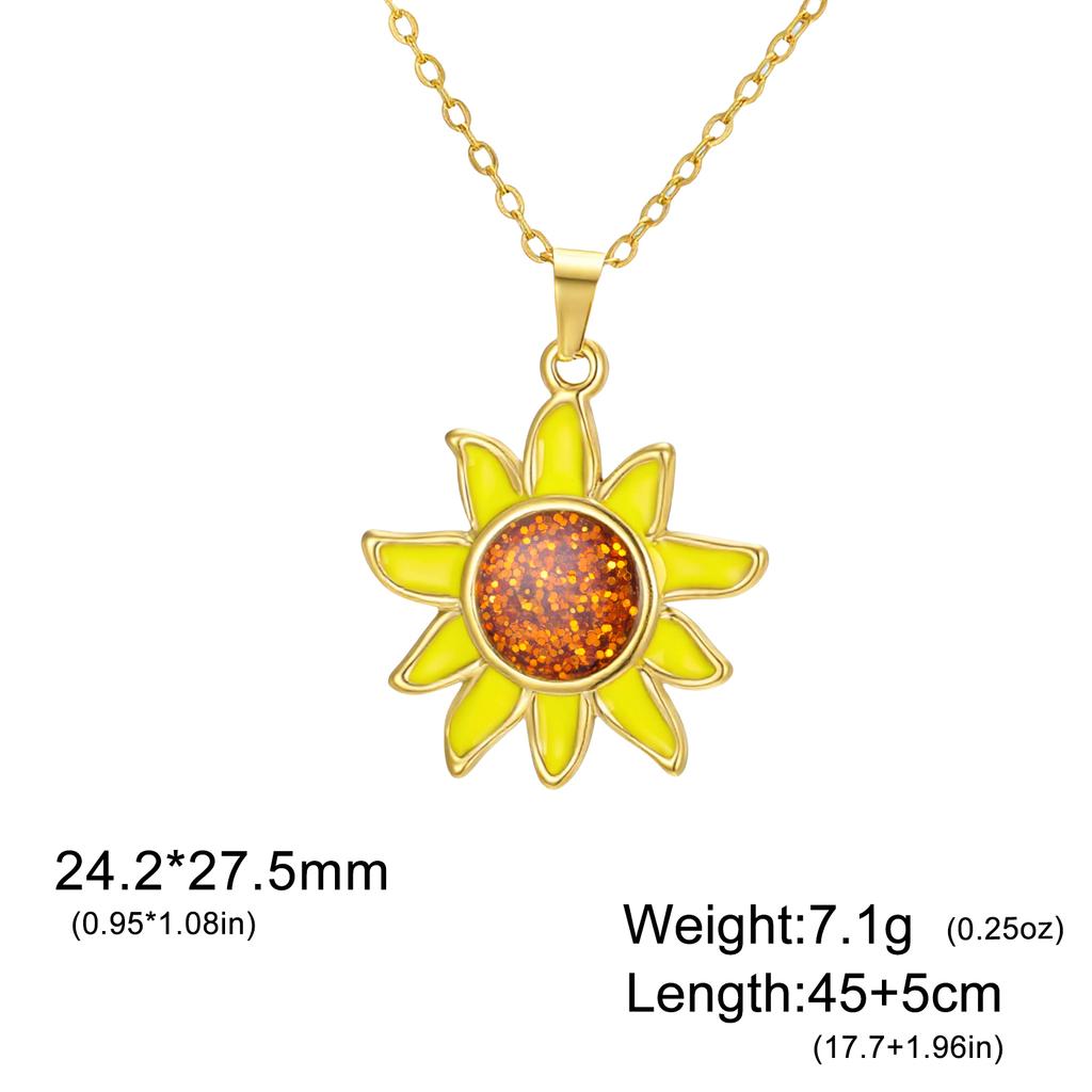 Teamer Enamel Sunflower Pendant Necklace Gold Color Stainless Steel For Women Fashion Plant Floral Amulet Jewelry Gift 2026 New