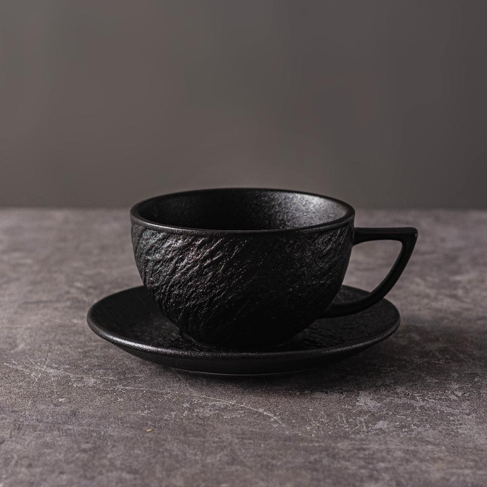 

2 шт. Керамическая кружка для латте с рисунком скалы, изящная чашка для послеобеденного чая, набор черно-белых кружек с круглым блюдцем 200-400ml