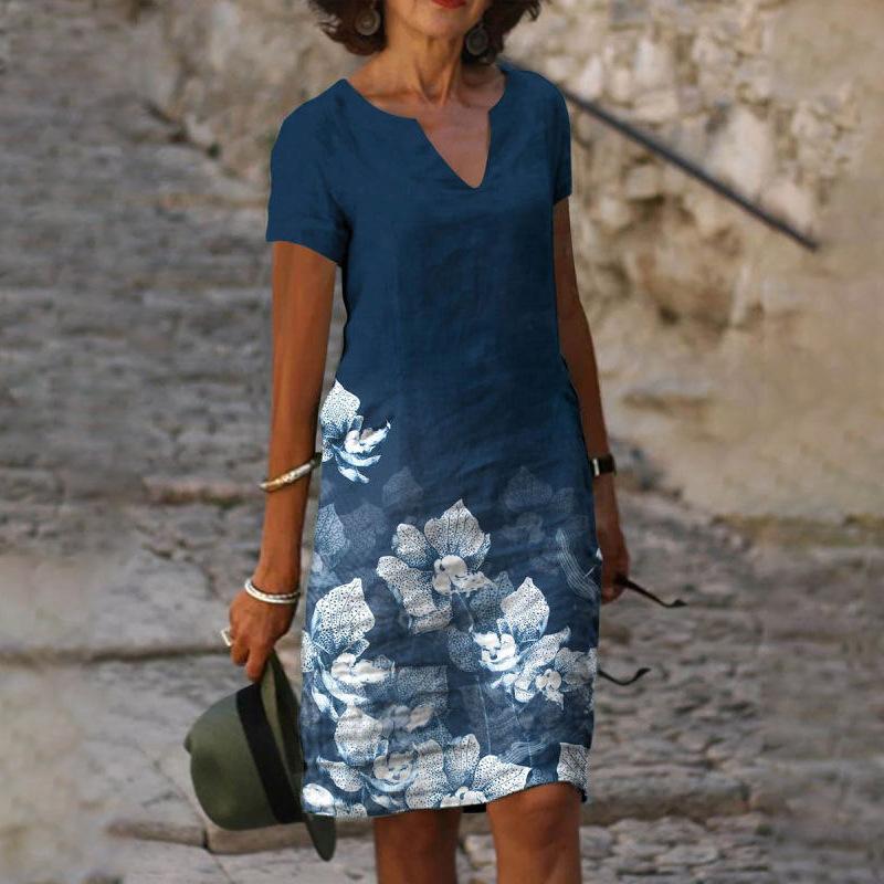 GMXIA Damenmode Sommer Frühling Kurzarm V-Ausschnitt Freizeitkleider