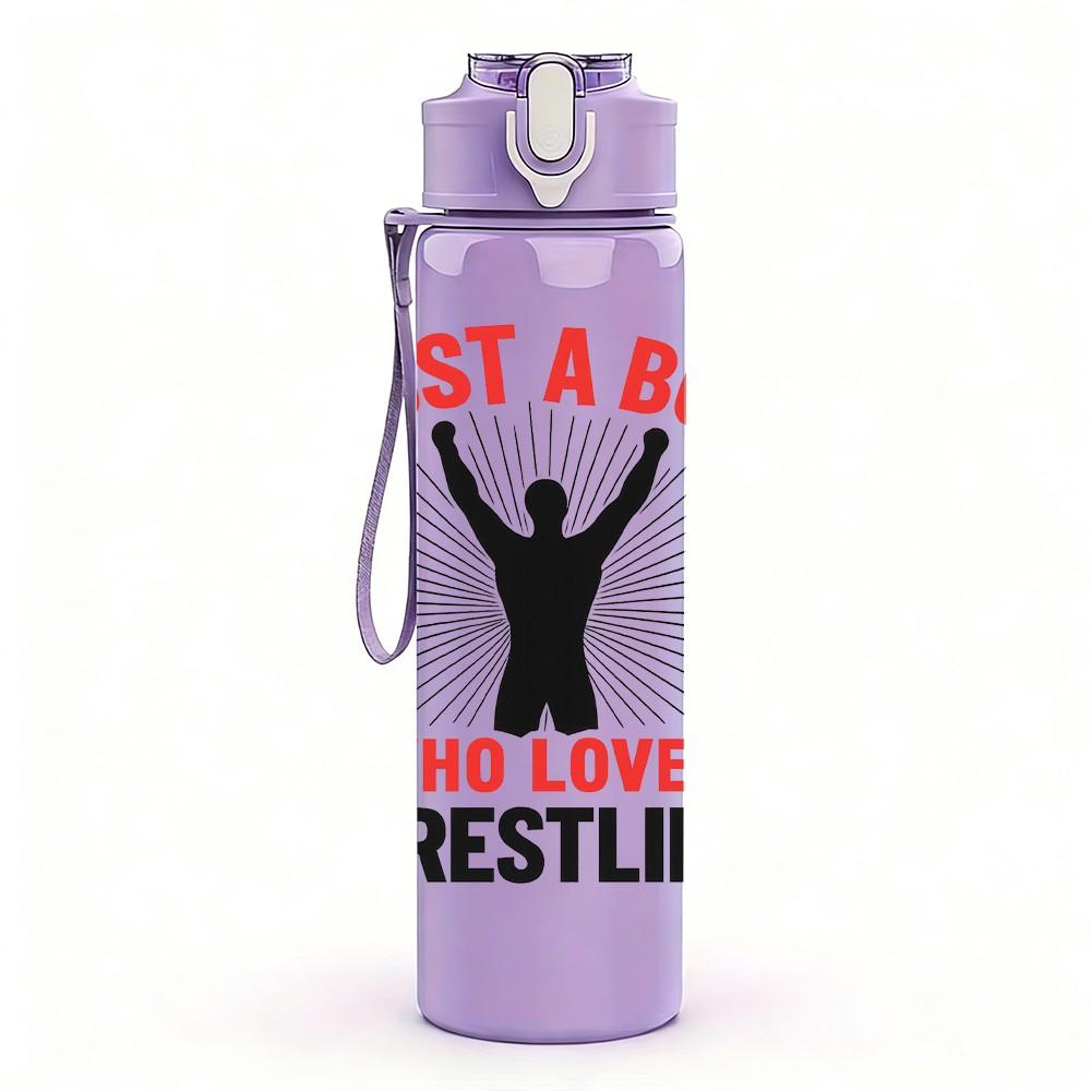 1PC Just A Boy Who Loves Wrestling Silhouette 750ml Color Plastic Sports Water Bottle Leakproof Flip Straw Lid Suitable for Sports Office Home Use