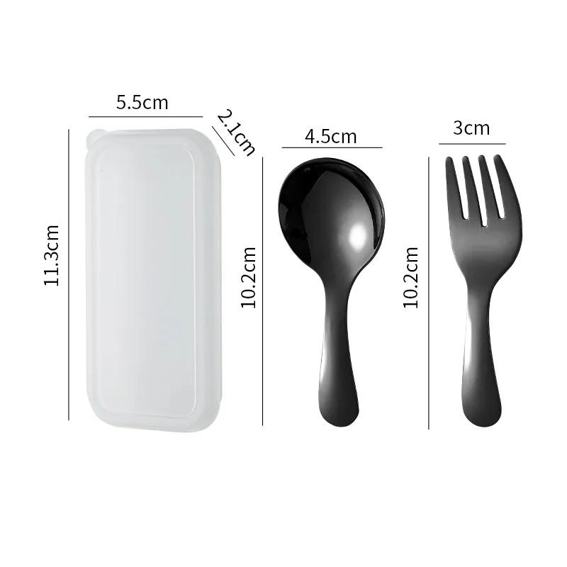 304 Stainless Steel Fork Spoon Set With Box Dessert Spoon Fruit Fork Outdoor Picnic Camping Travel Compact Mini Portable Tableware Set YLE209