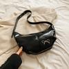 Women Shoulder Bag Adjustable Strap PU Leather Crescent Bag Hobo Bag (Black)