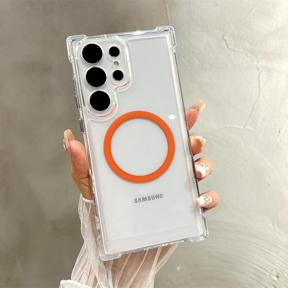 Suitable for Samsung S25U Four Corner Anti fall Transparent Anti Fall Color Magnetic Suction Mobile Phone Case S24 Lens Film Protective Case S23