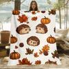 1 Long-haired Mouse and Orange Pumpkin Print Flannel Blanket - Warm and Soft, Perfect for Sofas, Beds, Living Rooms, Offices,
