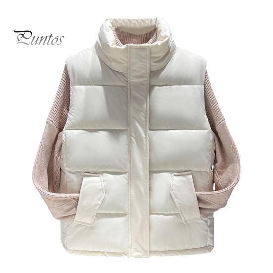 

Женское зимнее пальто с карманами, застежкой-молнией, воротником-стойкой, без рукавов, однотонный жилет для отдыха на открытом воздухе и спорта L бежевый