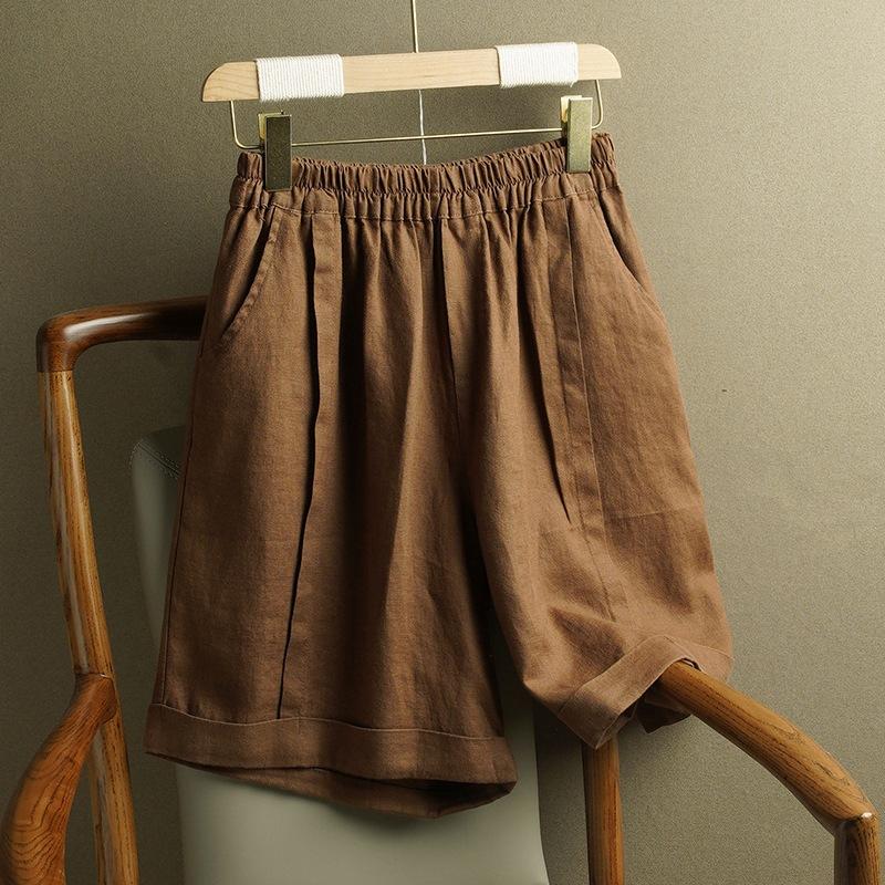 Cotton and Linen Wide-leg Pants Women's Spring and Summer Elastic High Waist Draped Casual Loose Plus Size Slimming Straight Shorts