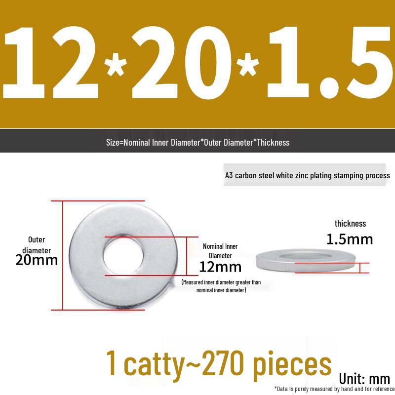 Extra Large Galvanized Metal Flat Washer - Thickened Round Screw Washer M6-M16