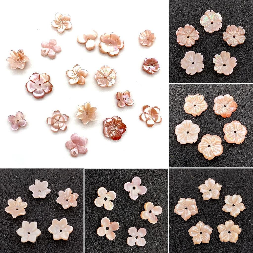 Natural Pink Shell Flower Shaped Beads - Polished Loose Beads for DIY Jewelry