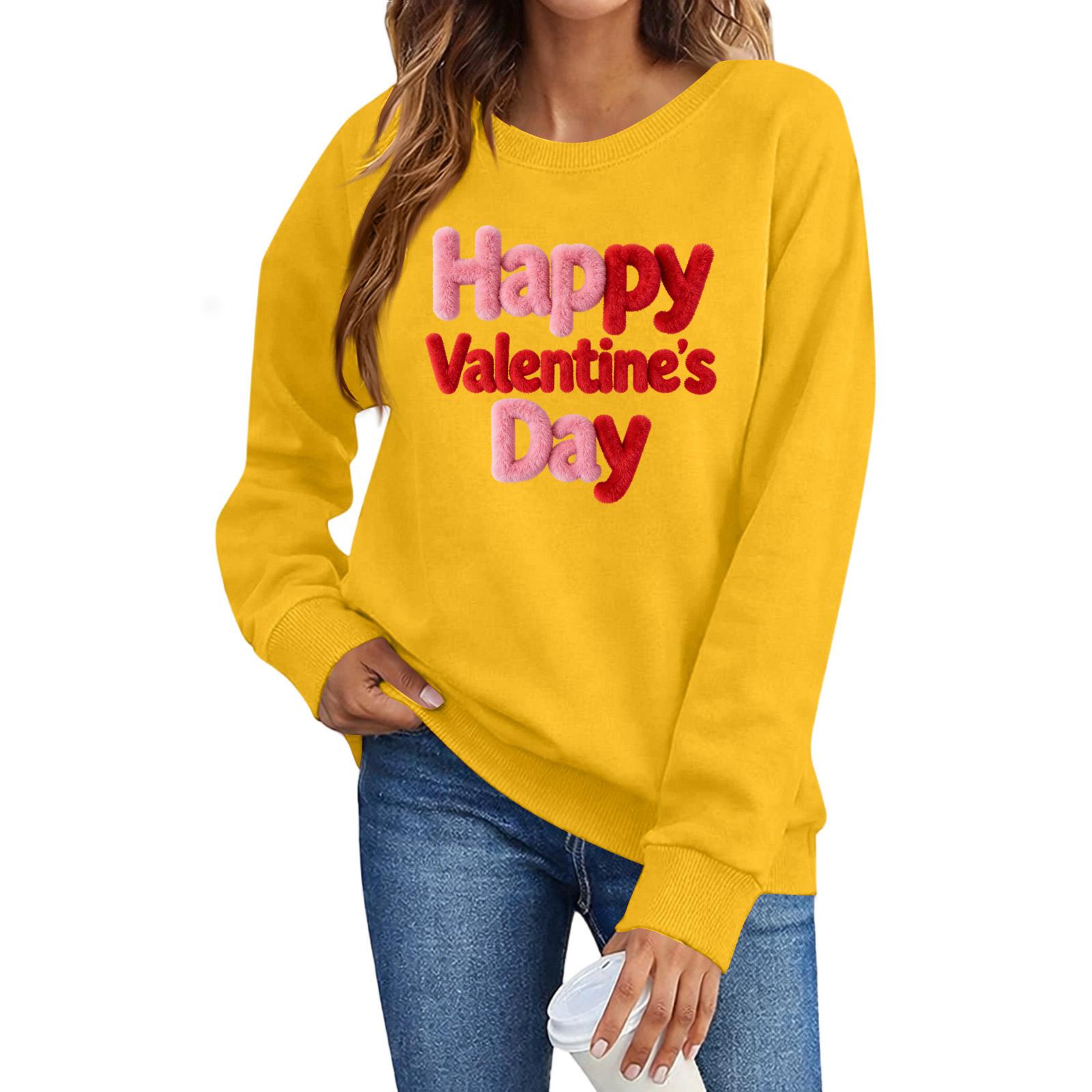 Valentines Sweatshirts For Women Love Heart Graphic Pullover R-neck Long Sleeve Tops Valentine s Day Sweatshirt XL жёлтый 1860₽