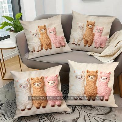 Cute Alpaca Family Throw Pillow Covers Pattern Cushion Cover Suitable for Sofa Bedroom Car Pillow Cover