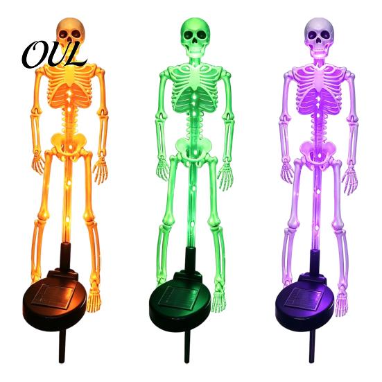 Dekorative Friedhofs-Bodenstecker Solar-Skelett Gartenstecker-Licht, Halloween 3D Leuchtender Schädel Hof Gruselige Wegmarkierungen Deko mit LED, Wasserdicht