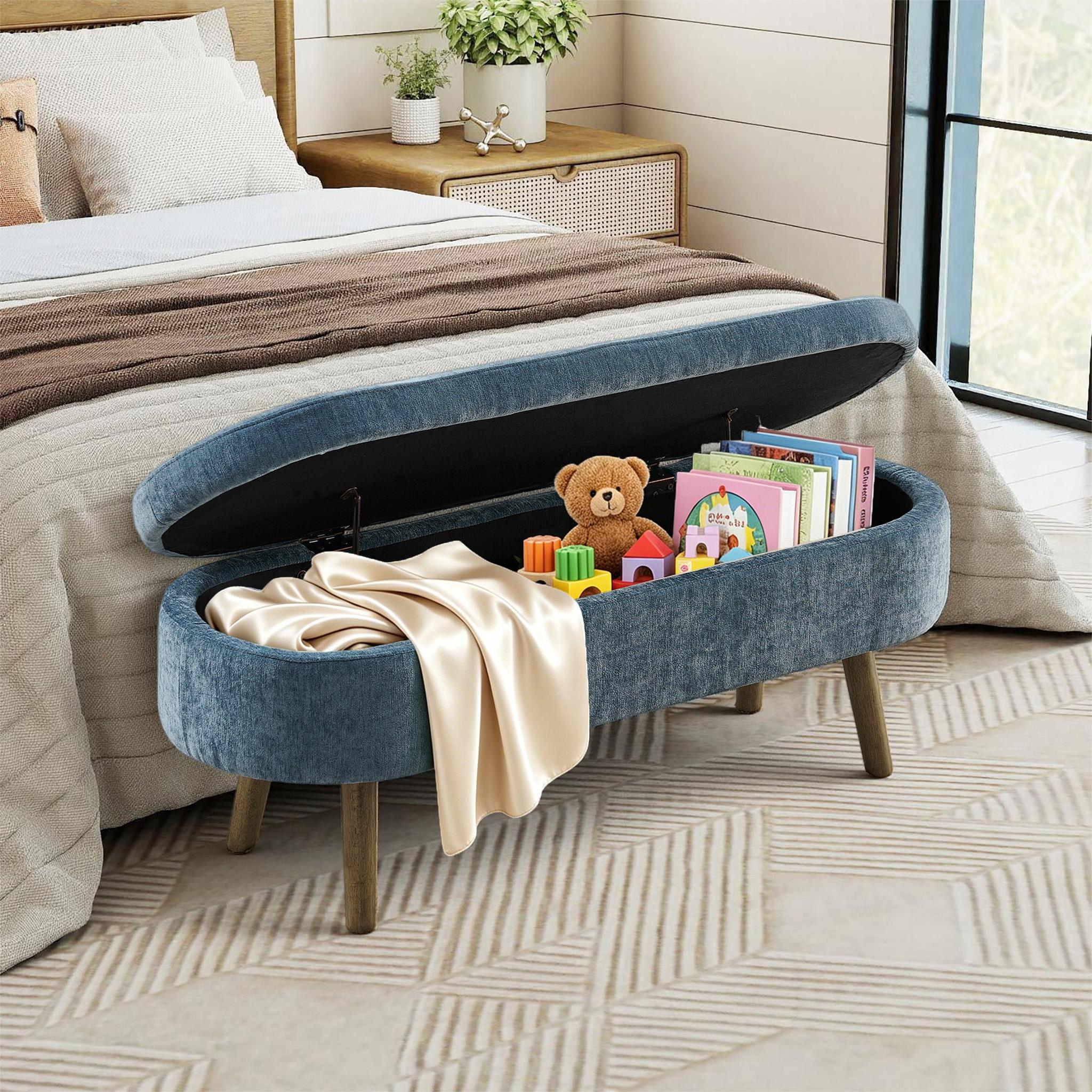 Multifunctional storage bench, chenille fabric, solid