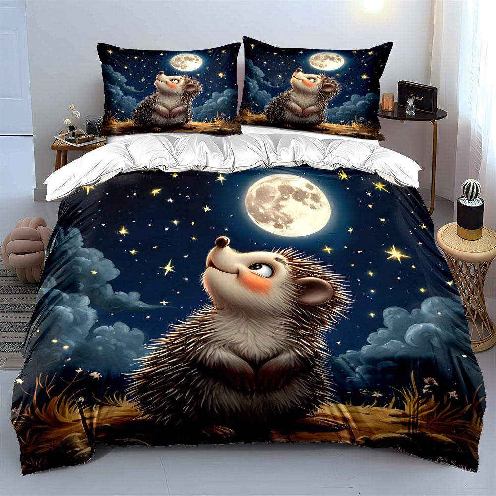 Hedgehog Night Sky Decor Set Multiple Sizes Kid'S And Adults' Bedroom Exquisite 3Pc Bedding Set, Gift