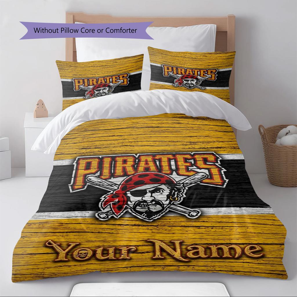 Name Custom Pittsburgh Pirates Pattern Bedding Set Quilt Cover Pillowcase Home Decor Gift (1 * duvet cover + 2 * pillowcase, without core)