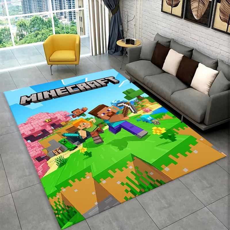 Classic S-Sandbox Cartoon Pixel Bulding Game Carpet Rug for Playroom Bedroom Living Room Sofa Home Decor,kid Area Rug Non-slip