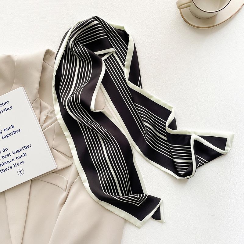 Lenço longo de seda listrado para prender o cabelo de mulher de escritório