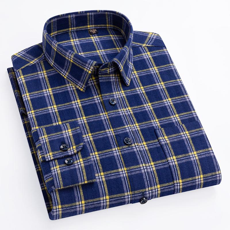 100% Cotton Plaid Shirts for Business Men Long Sleeve Quality Autumn Spring Male Casual