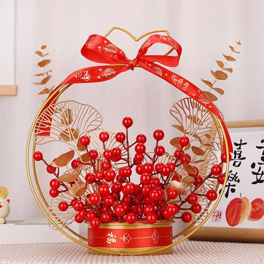 Fake Flower Blessing Bucket Desktop Ornament Chinese Year Decoration Spring Festival Decor for