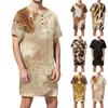 Pyjama d'été pour homme en coton imprimé à manches courtes, col boutonné, long et ample, vêtements d'intérieur