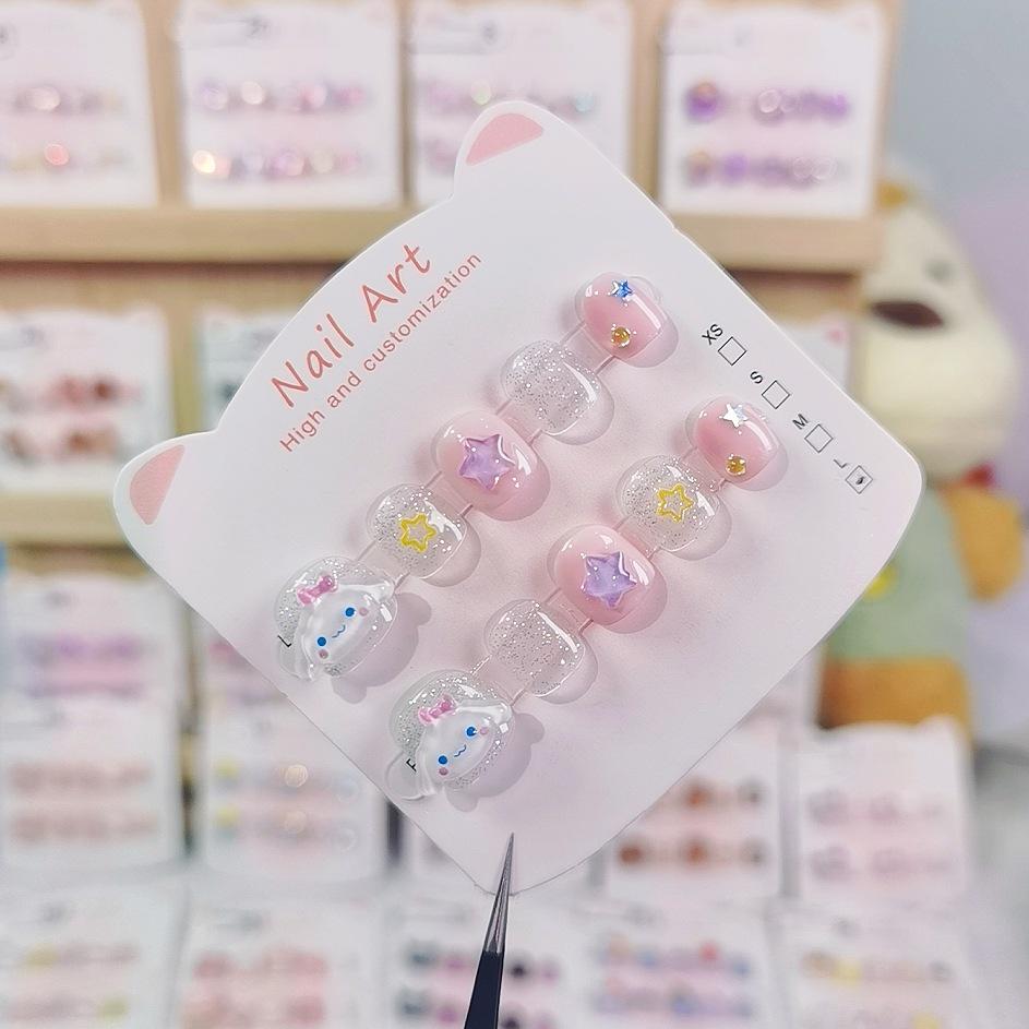 Handmade Kids' Wearable Cinnamoroll Nail Art for Girls (Ages 3-12) - Cute Cartoon Design