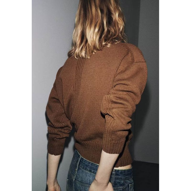 Zbzr Autumn New Women clothes Western Style Fashion Temperament Simple Casual V-neck Long sleeve Knit 6771140