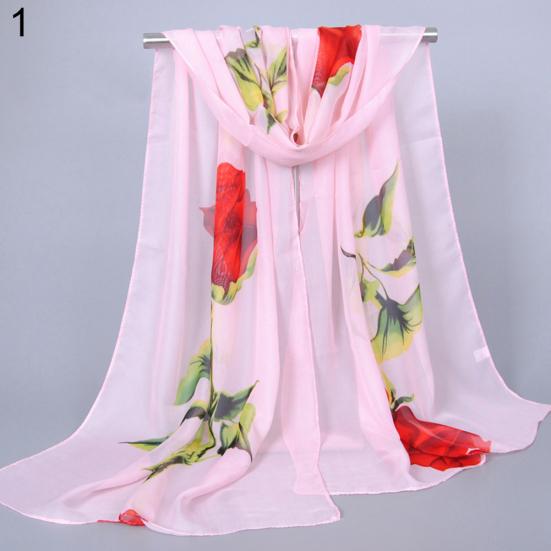 

Женский прозрачный шифоновый шарф с цветочным принтом и принтом розы розовый