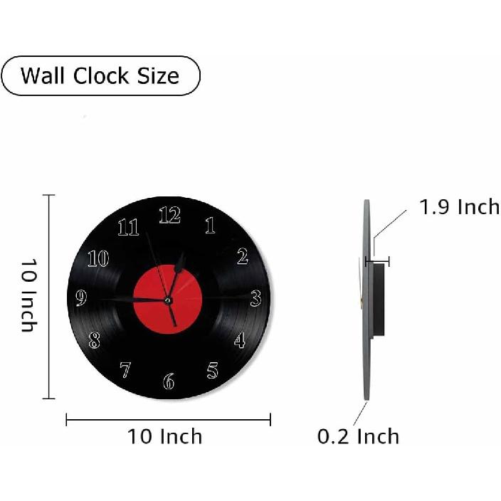 Record Vintage Wall Clock Round 10 Inch Battery Operated Black Album Disc with Blank Red Label Music Retro Quartz Silent Wooden Clocks Art Decorative