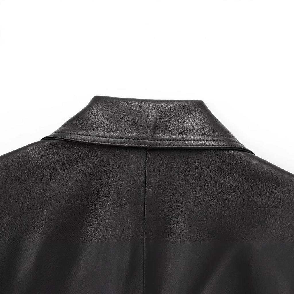 2025 Women's Casual Faux Leather Lapel Jacket - European & American Style