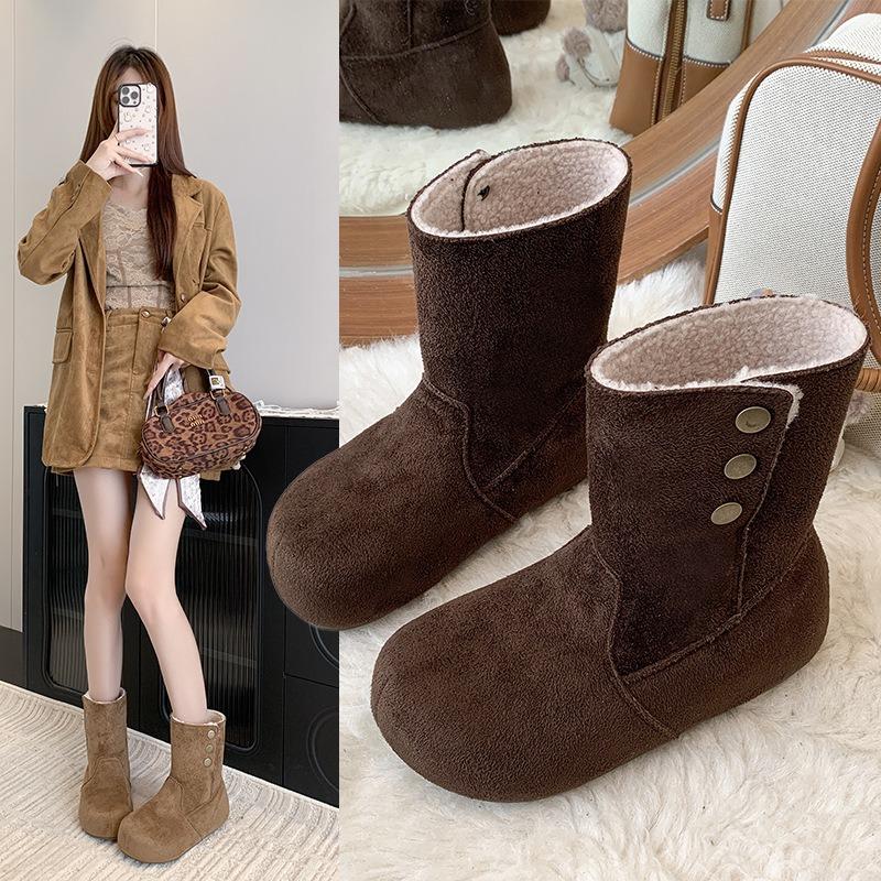 Two wear snow boots women's winter new retro lamb wool short boots velvet cotton shoes