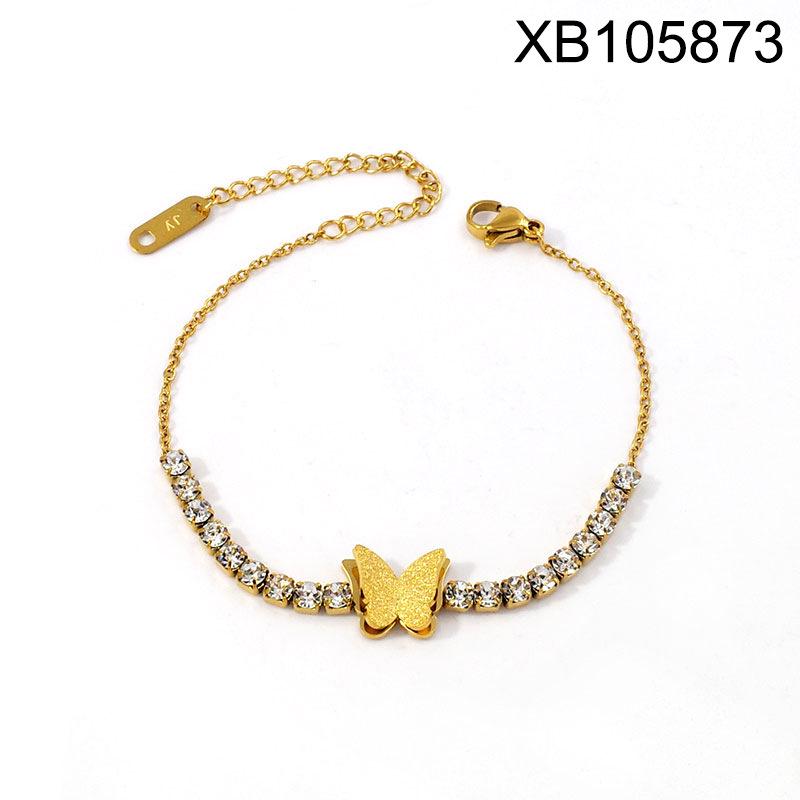 Elegant Gold-Plated Double-Layer Butterfly Bracelet with Diamonds, Fashionable Titanium Steel Jewelry for Women