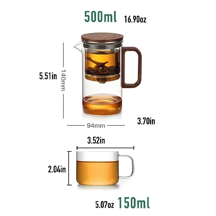 Bonston- elegant cup insulation separation bubble teapot heat-resistant glass teapot simple filter tea cup 500ml