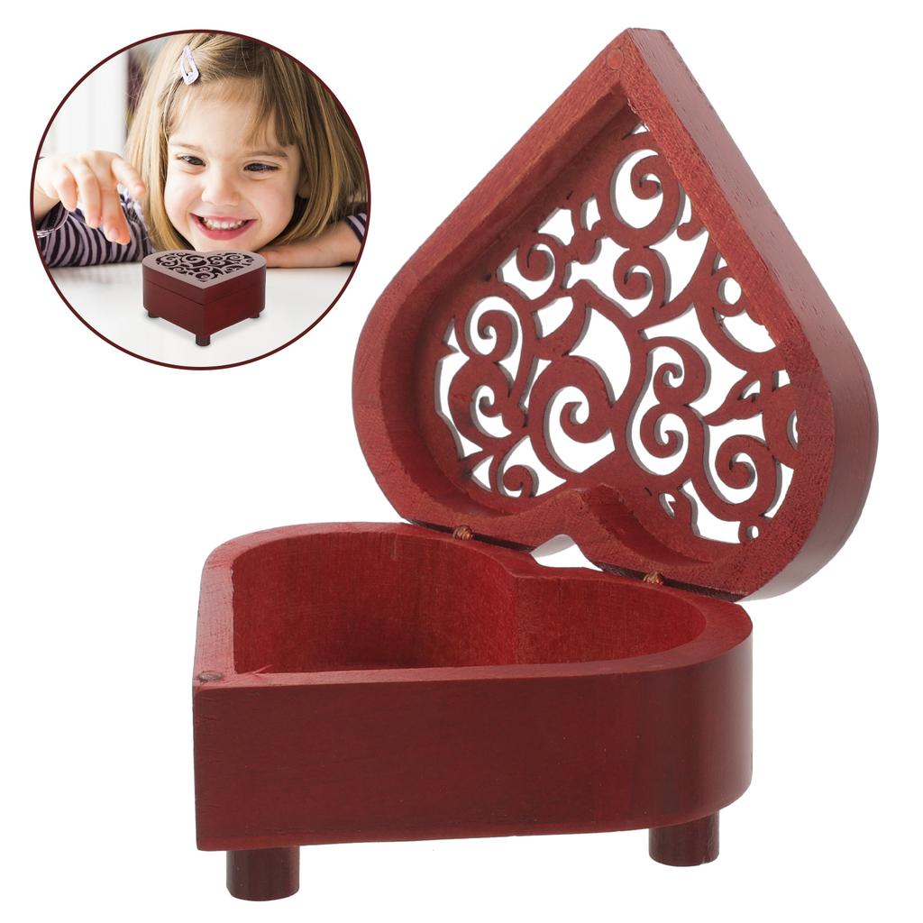 Wooden Music Box Kit Heart Shaped Case Vintage Wind Up Mechanism Office Boxes Puzzle Prop Decorative Birthday Gift Women