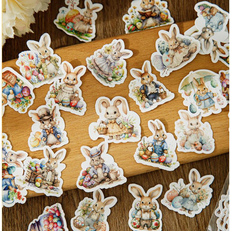50pcs Easter Bunny Egg Stickers, Cute Cartoon Bunny Decals for Scrapbooking, Easter Cup, Notebook, Luggage Decorations, Holiday