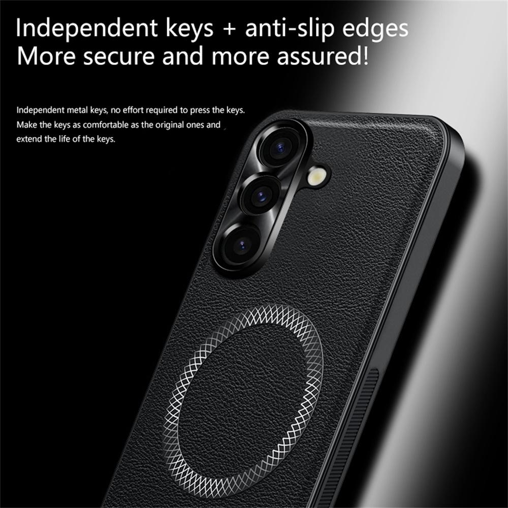 For Samsung Galaxy A55 5G Case Compatible with MagSafe PU TPU PC Phone Back Cover with Metal Lens Frame