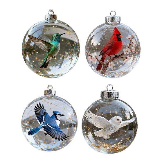 Nature Bird Faux Crystal Glass Ornament Handmade 3D Bird Clear Plastic Christmas Ball Ornament Holiday Decor