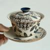 160ML Blue And White Flint Red Gaiwan Gold Drawing Branch Lotus Tea Tureen Bowl With Lid Kit Making Cover Bowl Tea Set
