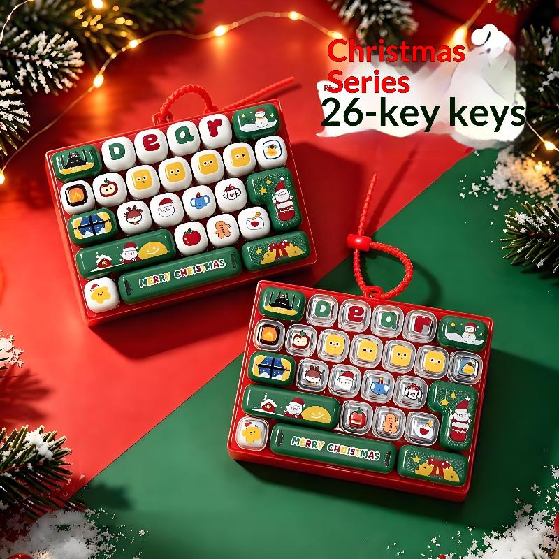 Christmas Themed 26-Key Keycap Keychain Fidget Clicker Button Stress Relief Toy Cute Bag Hanging Decor Gift for Kids