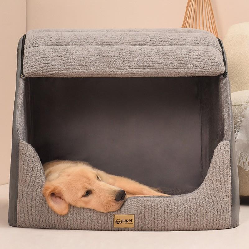 All-Season Insulated Dog Bed Medium To Large Breeds Washable Enclosed Kennel With Removable Cover