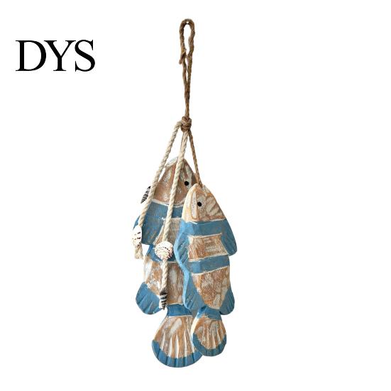 Seaside Wall Hanging Rustic Nautical Wooden Fish Decor, Coastal Beach Style Home Decor Ornament with Fishing Net for Lake House, Bedroom, Bathroom