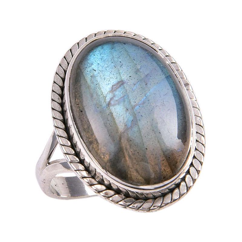 Natural Labradorite Gemstone 925 Solid Sterling Silver Jewelry Ring S.9.5 R4v84